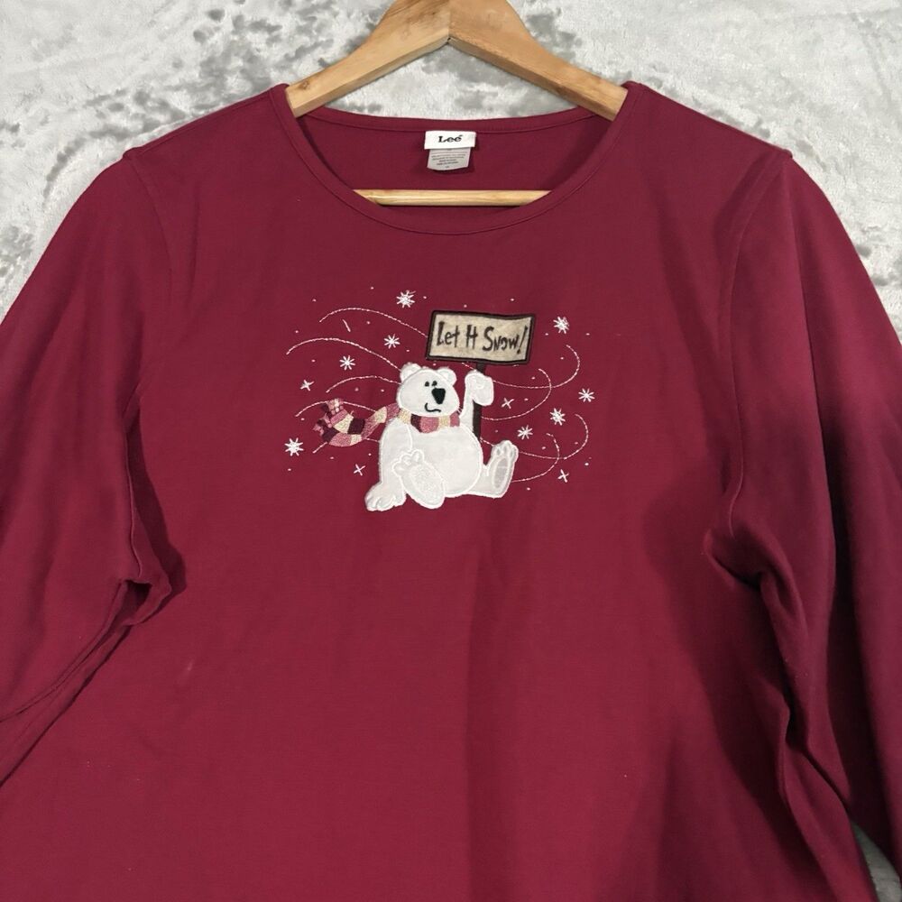 Lee Vintage Christmas Top 1X Red Polar Bear Let It Snow Graphic Tee Plus Size
